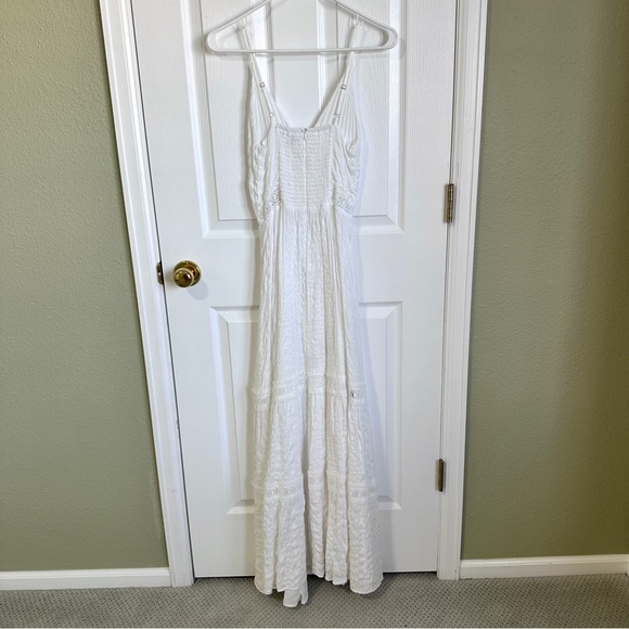 Light Breeze White Striped Crochet Lace Tiered Maxi Dress - Picture 10 of 12